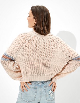 ae cropped rib knit pullover sweater