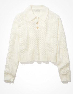 polo white cable knit sweater