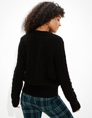 AE Suéter con cuello redondo y textura tipo waffle