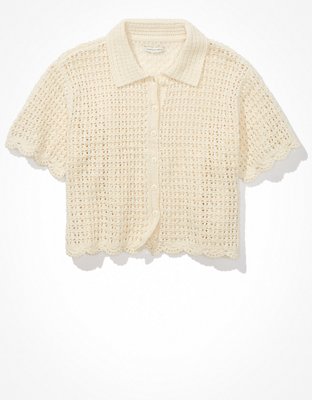 Женские рубашки American Eagle AE Crochet Polo Shirt — фото 3