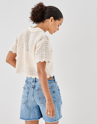Женские рубашки American Eagle AE Crochet Polo Shirt — фото 2