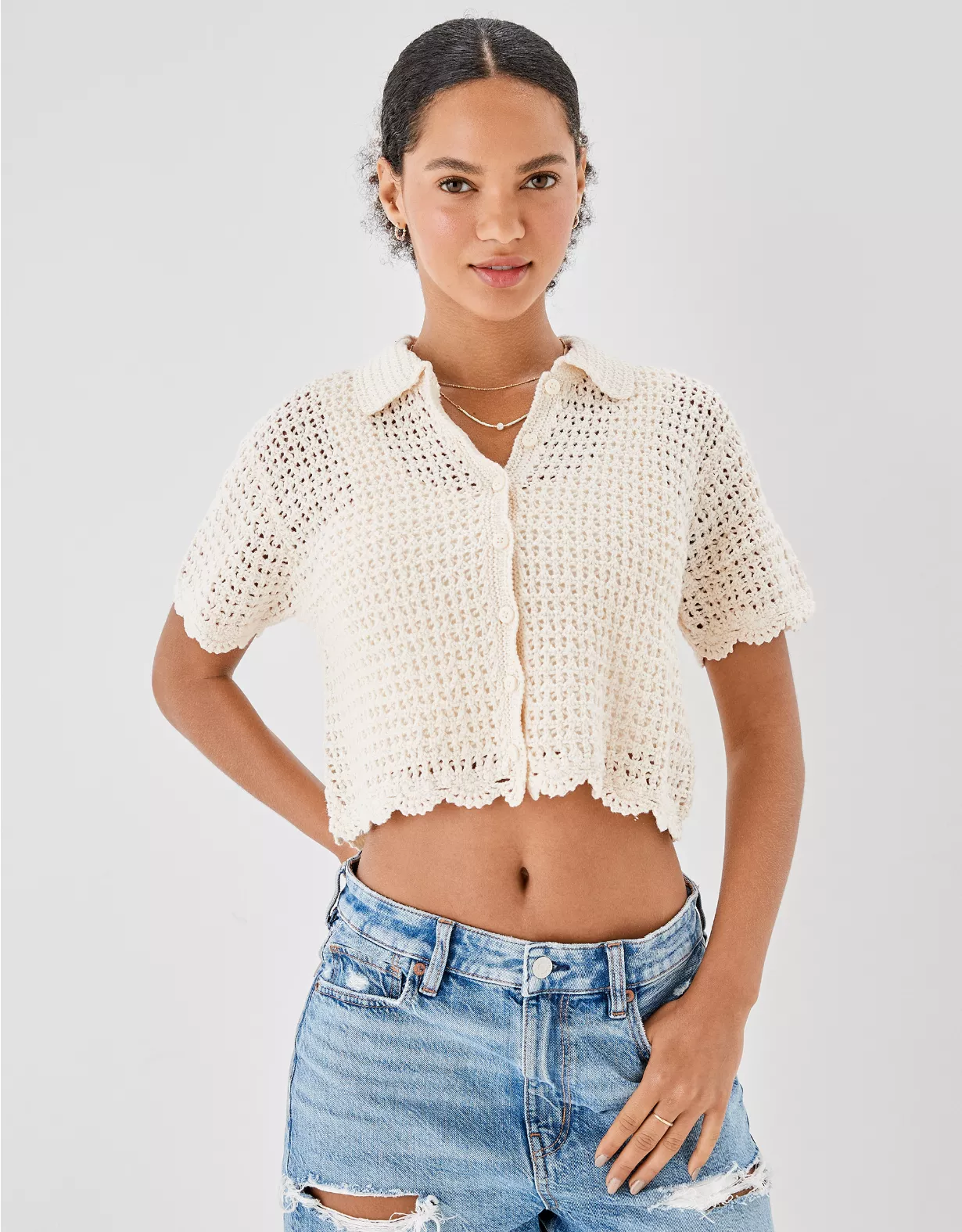 AE Crochet Polo Shirt