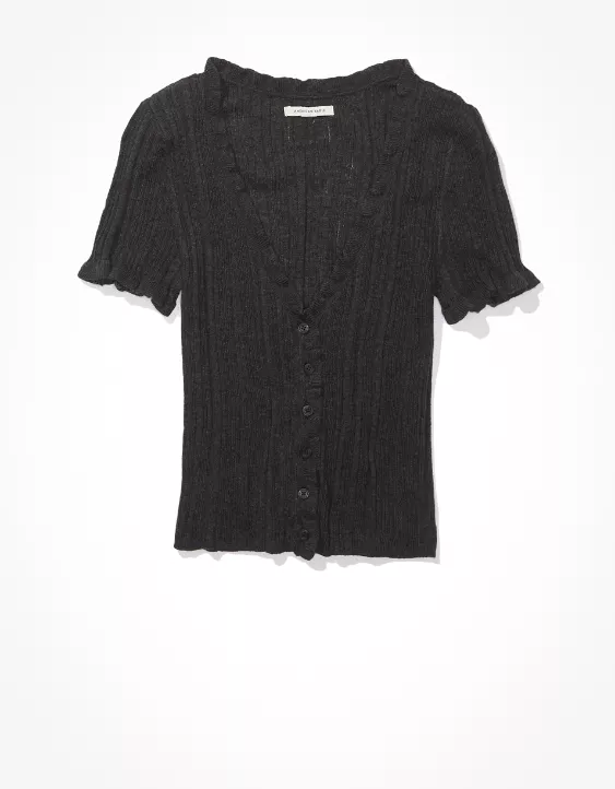 AE Short-Sleeve Button-Up Cardigan