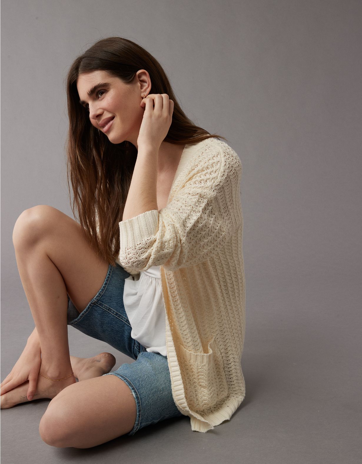 AE Oversized Open-Front Knit Cardigan