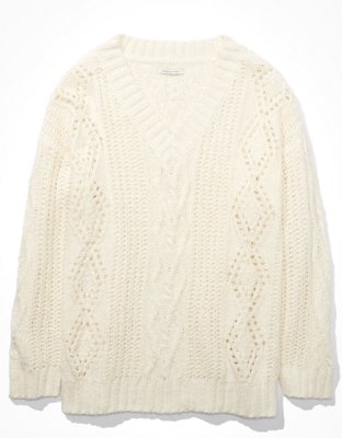 AE Oversized V-Neck Cable Knit Sweater