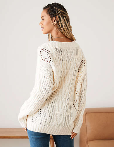 AE Oversized V-Neck Cable Knit Sweater