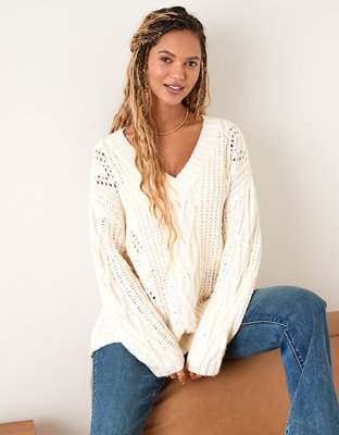 Oversized V-neck cable-knit sweater, Twik