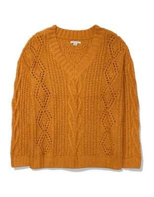 AE Oversized V-Neck Cable Knit Sweater