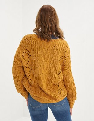 AE Oversized V-Neck Cable Knit Sweater