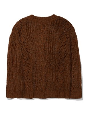 AE Oversized V-Neck Cable Knit Sweater
