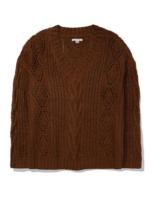 AE Oversized V-Neck Cable Knit Sweater