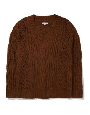 AE Oversized VNeck Cable Knit Sweater