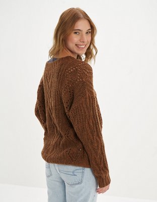 AE Oversized V-Neck Cable Knit Sweater
