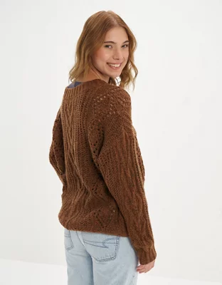 AE Oversized VNeck Cable Knit Sweater