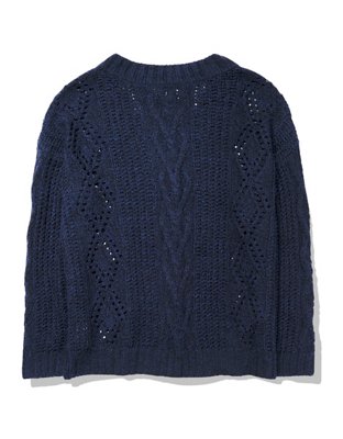 AE Oversized V-Neck Cable Knit Sweater