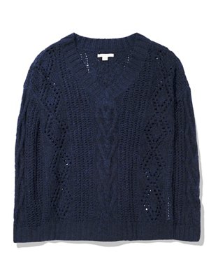 AE Oversized V-Neck Cable Knit Sweater