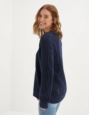 AE Oversized V-Neck Cable Knit Sweater