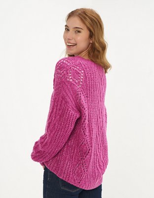 AE Oversized V-Neck Cable Knit Sweater