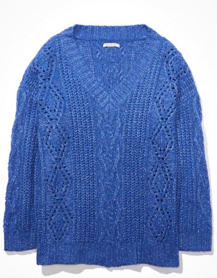 AE Oversized V-Neck Cable Knit Sweater