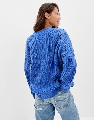 AE Oversized V-Neck Cable Knit Sweater