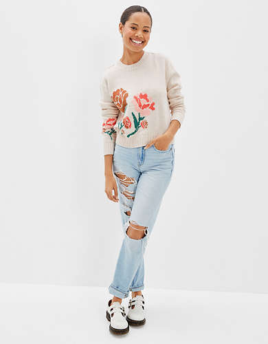 AE Cropped Floral Sweater