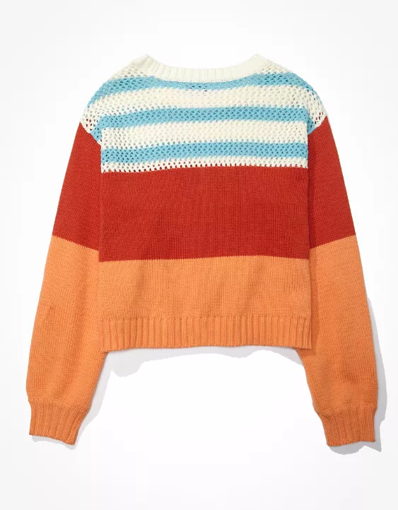 AE Striped Open Weave Sweater