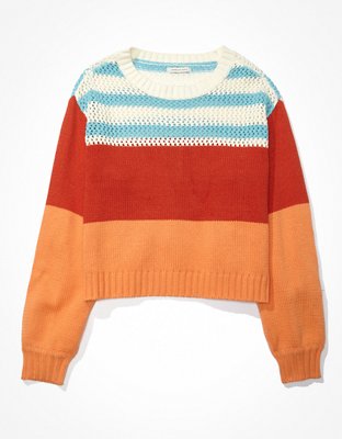 AE Striped Open Weave Sweater