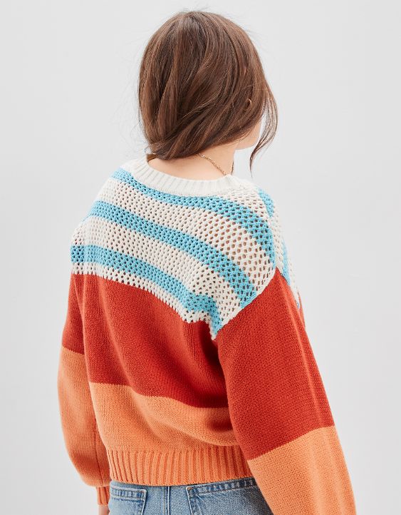 AE Striped Open Weave Sweater