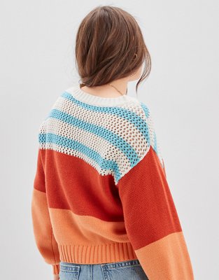 AE Suéter rayado de tejido abierto