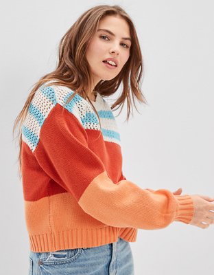 AE Striped Open Weave Sweater