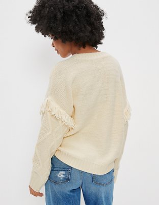 AE Fringe Sleeve Sweater | American Eagle