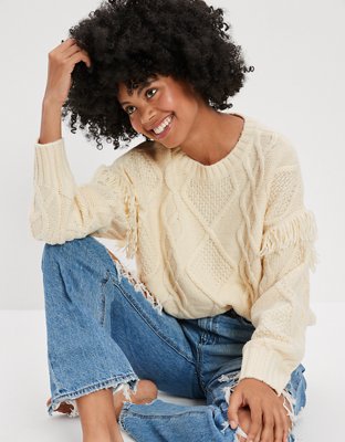 Cream shop fringe sweater