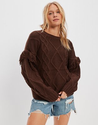 AE Fringe Sleeve Sweater | American Eagle