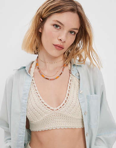 AE Super Cropped Crochet Halter Top