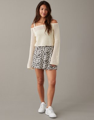 AE Cropped Open-Stitch Off-the-Shoulder Sweater