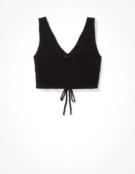 AE Cropped Lace-Up Knit Tank Top
