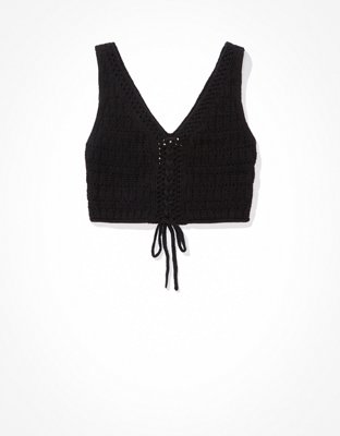 AE Cropped Lace-Up Knit Tank Top