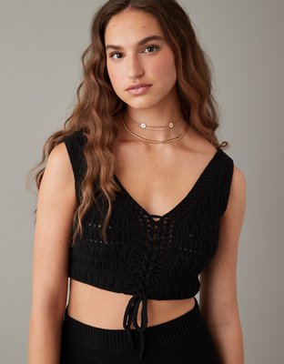 AE Cropped Lace-Up Knit Tank Top