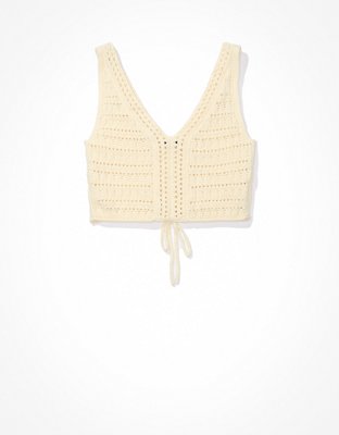 AE Cropped Lace-Up Knit Tank Top