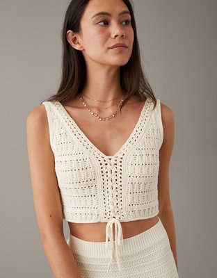 AE Cropped Lace-Up Knit Tank Top