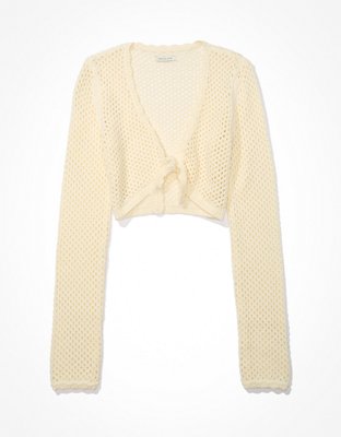 Женские свитеры American Eagle AE Cropped Tie-Front Open-Stitch Sweater — фото 3