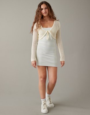 AE Cropped Tie-Front Open-Stitch Sweater