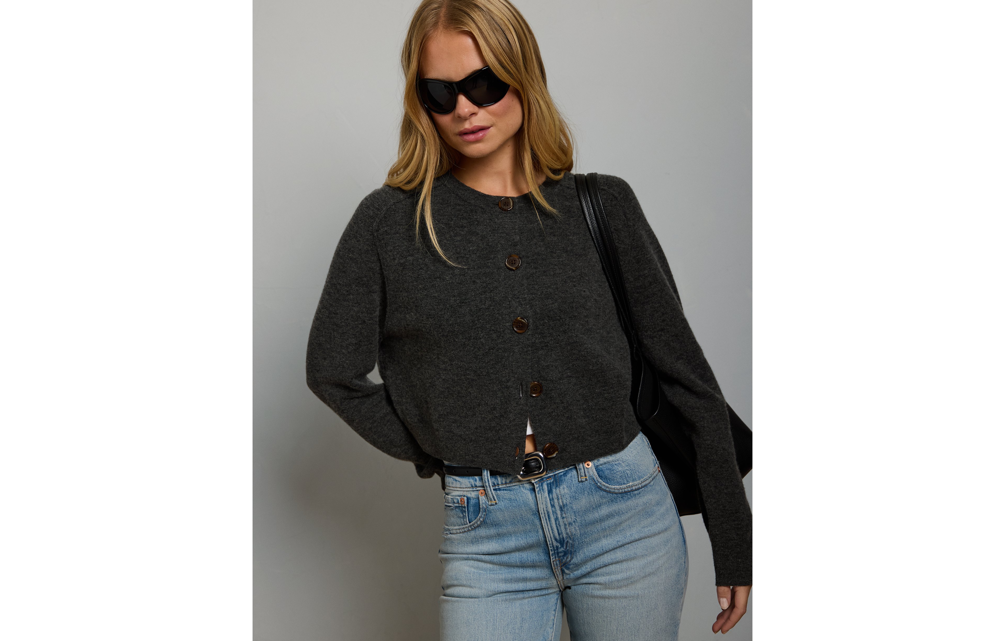 AE77 Cashmere-Blend Button-Up Cardigan Sweater