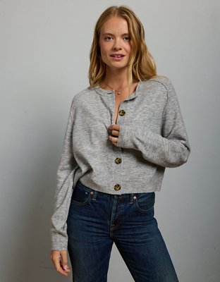AE77 Cashmere-Blend Button-Up Cardigan Sweater