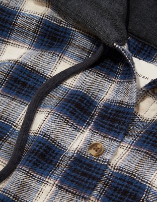 AE Plaid Flannel Hooded Button-Up Shirt