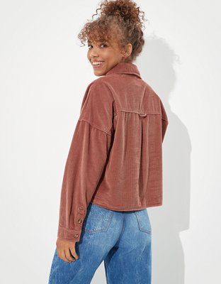 AE Corduroy Cropped Button Up Shirt