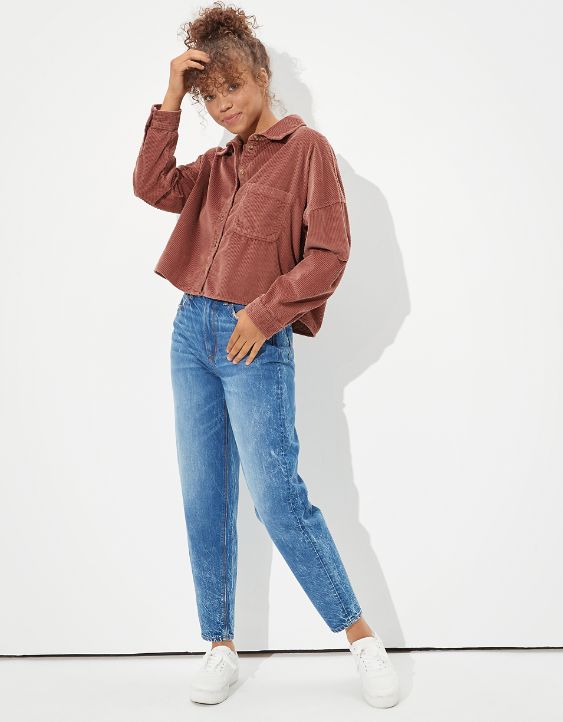 AE Corduroy Cropped Button Up Shirt