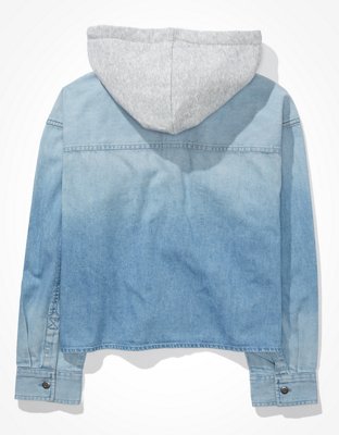 AE Cropped Denim Hooded Shirt Jacket