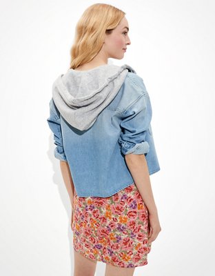 Женские куртки American Eagle AE Cropped Denim Hooded Shirt Jacket — фото 2