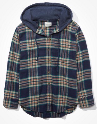 American eagle plaid flannel hooded button up shirt new arrivals